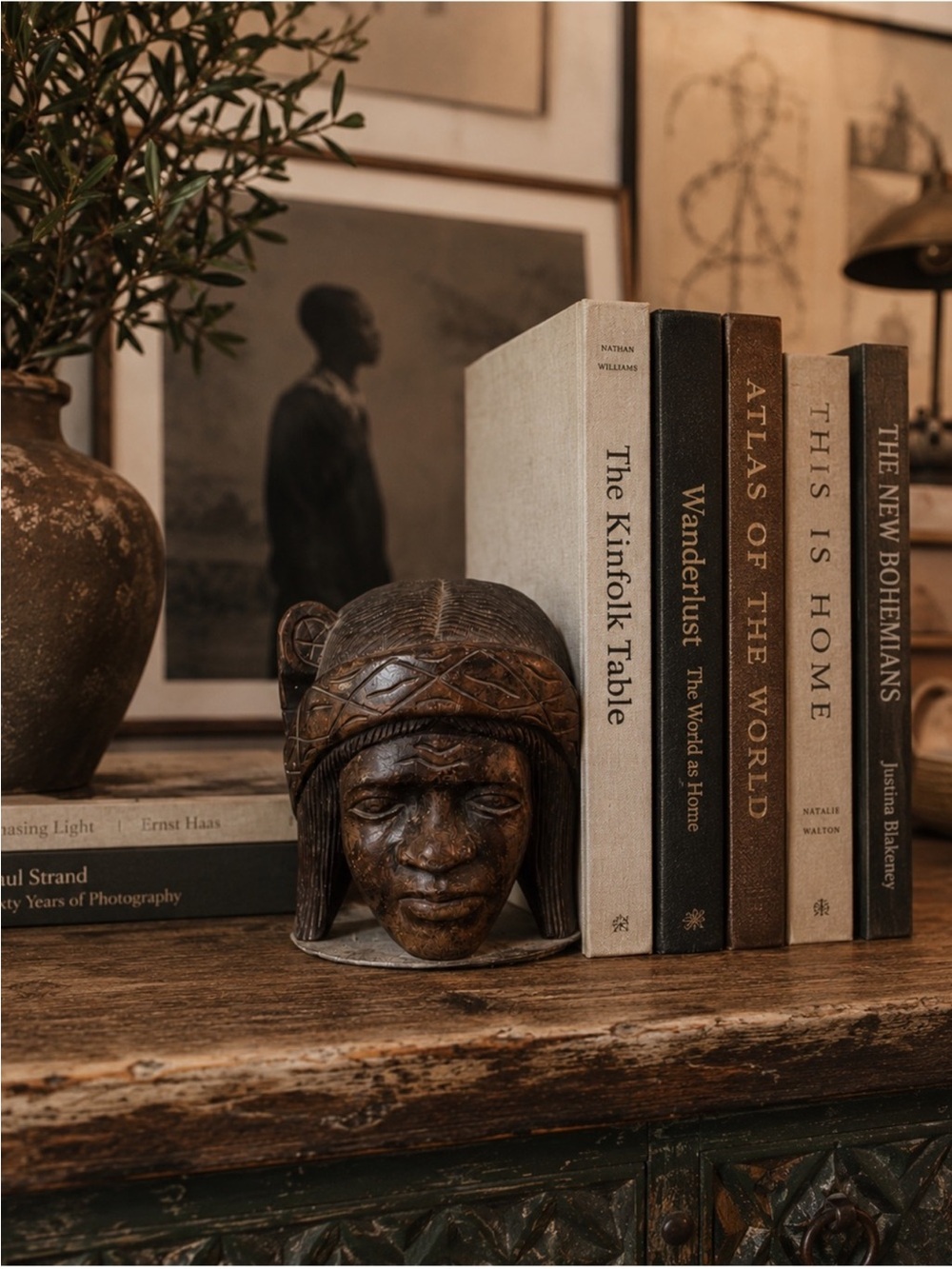 Indigenous people Wood Carved Bookend Art Work